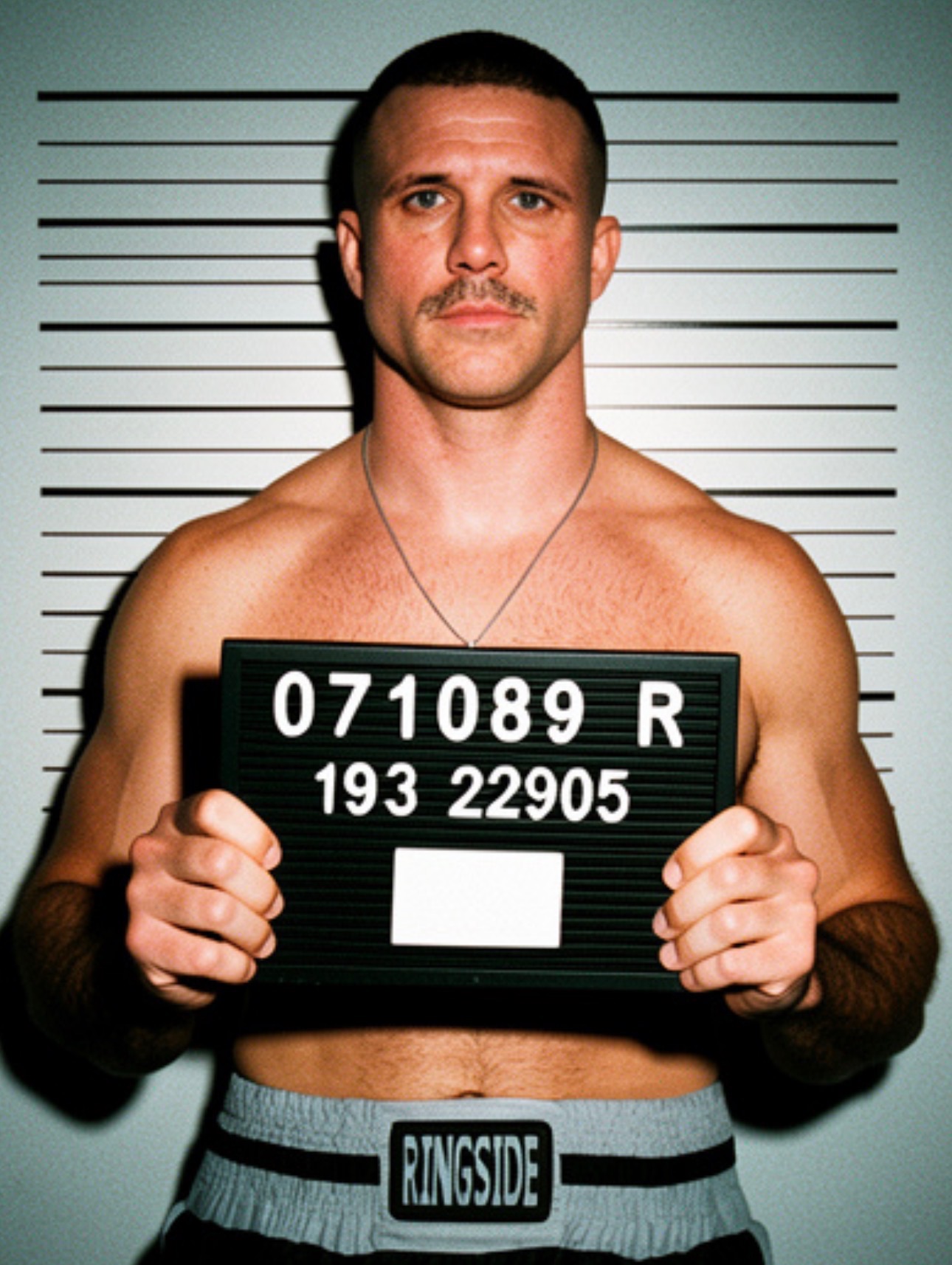 Cody Vidal holding a fight-night placard in a promotional lineup portrait